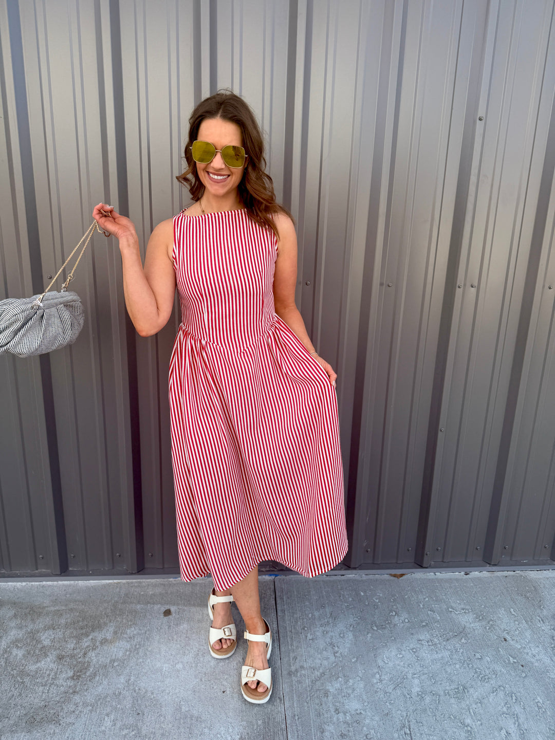 Coastal Classic Stripe Maxi Dress - Red