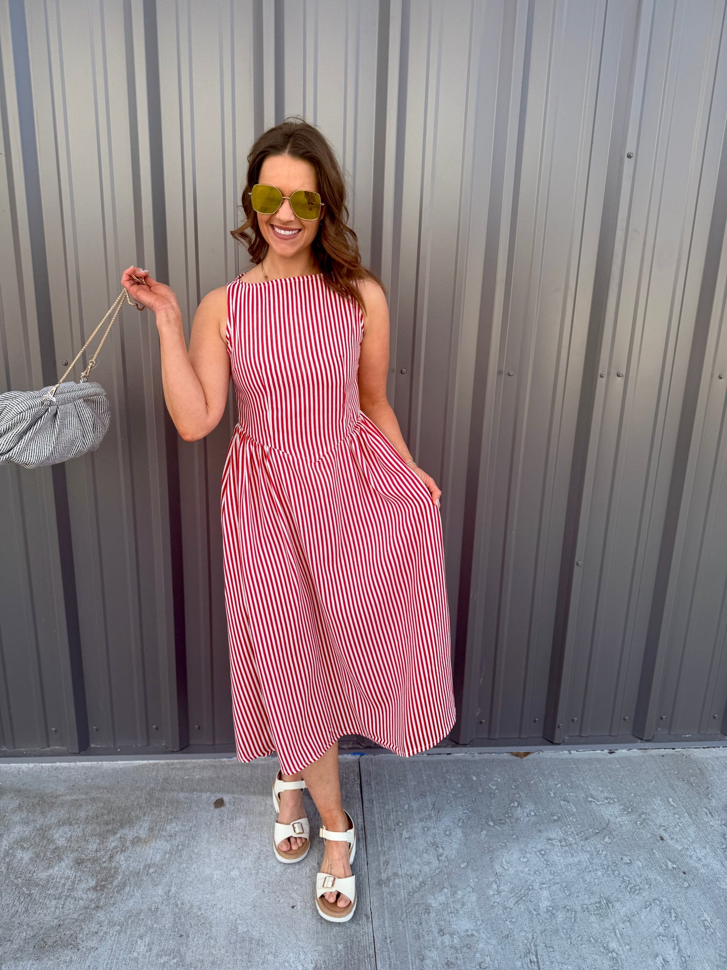 Coastal Classic Stripe Maxi Dress - Red