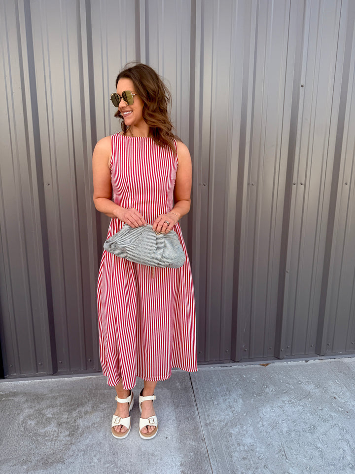 Coastal Classic Stripe Maxi Dress - Red
