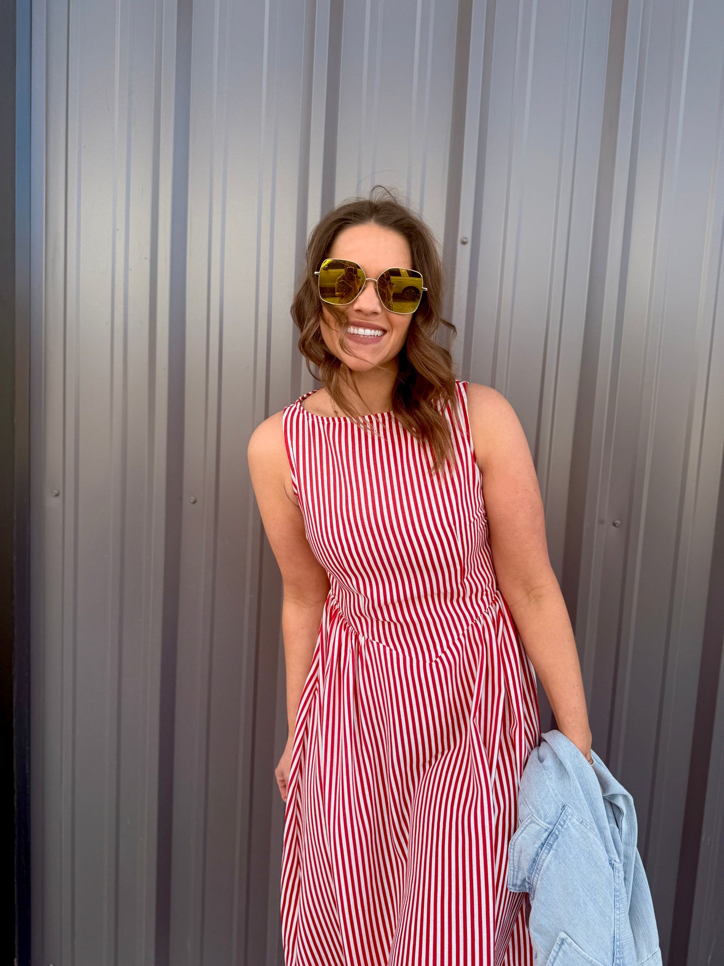 Coastal Classic Stripe Maxi Dress - Red