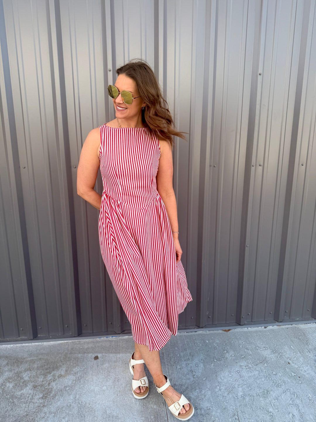 Coastal Classic Stripe Maxi Dress - Red