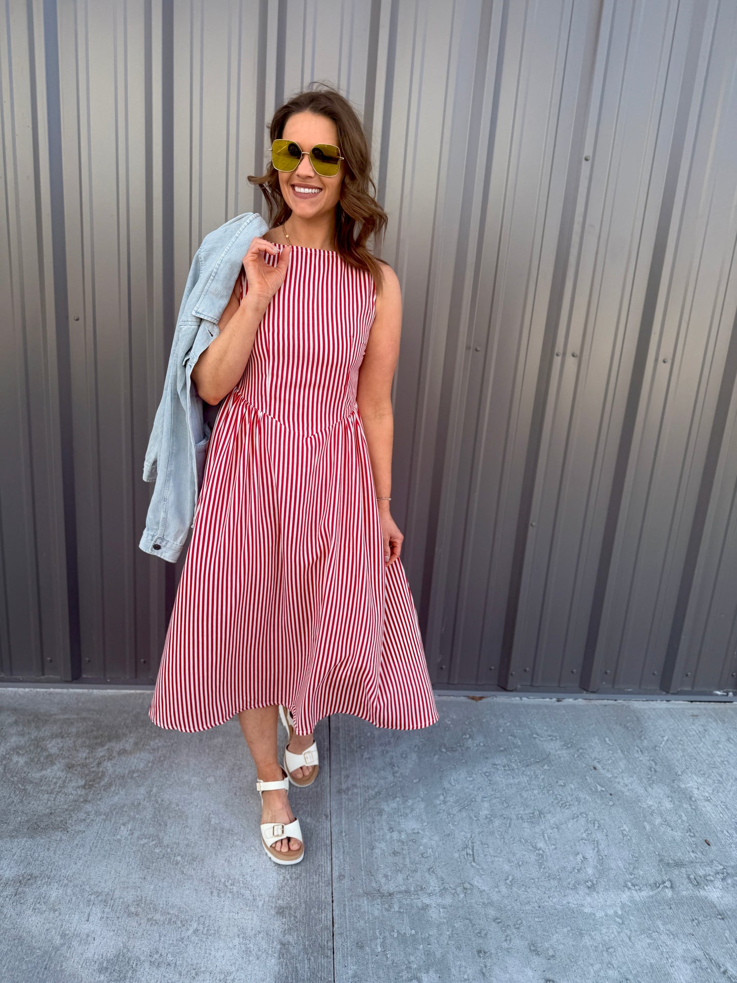 Coastal Classic Stripe Maxi Dress - Red
