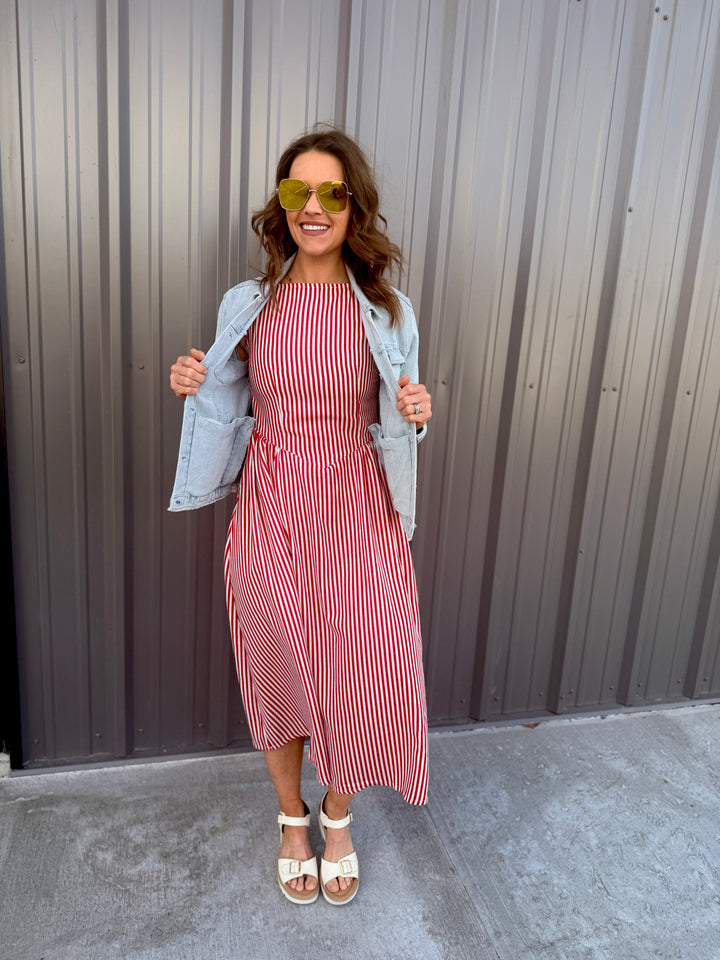 Coastal Classic Stripe Maxi Dress - Red