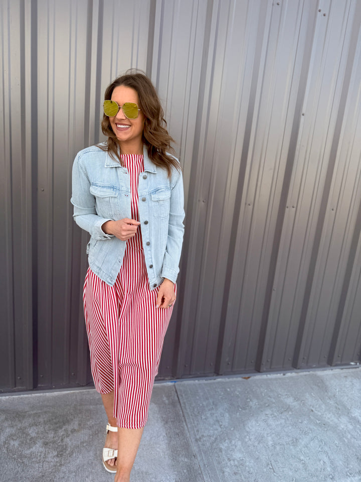 Coastal Classic Stripe Maxi Dress - Red