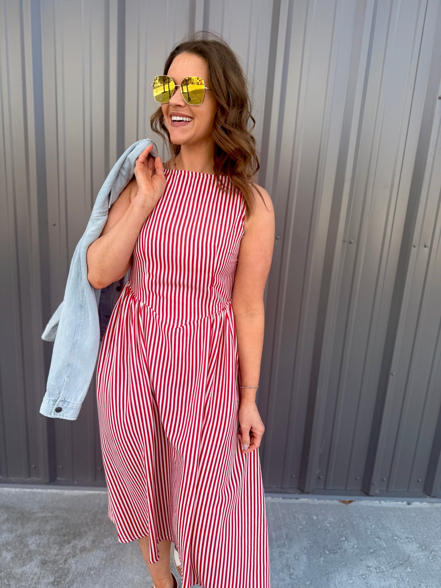 Coastal Classic Stripe Maxi Dress - Red