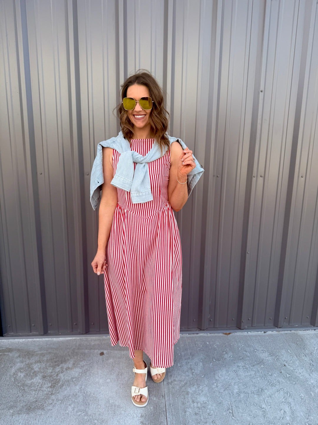 Coastal Classic Stripe Maxi Dress - Red