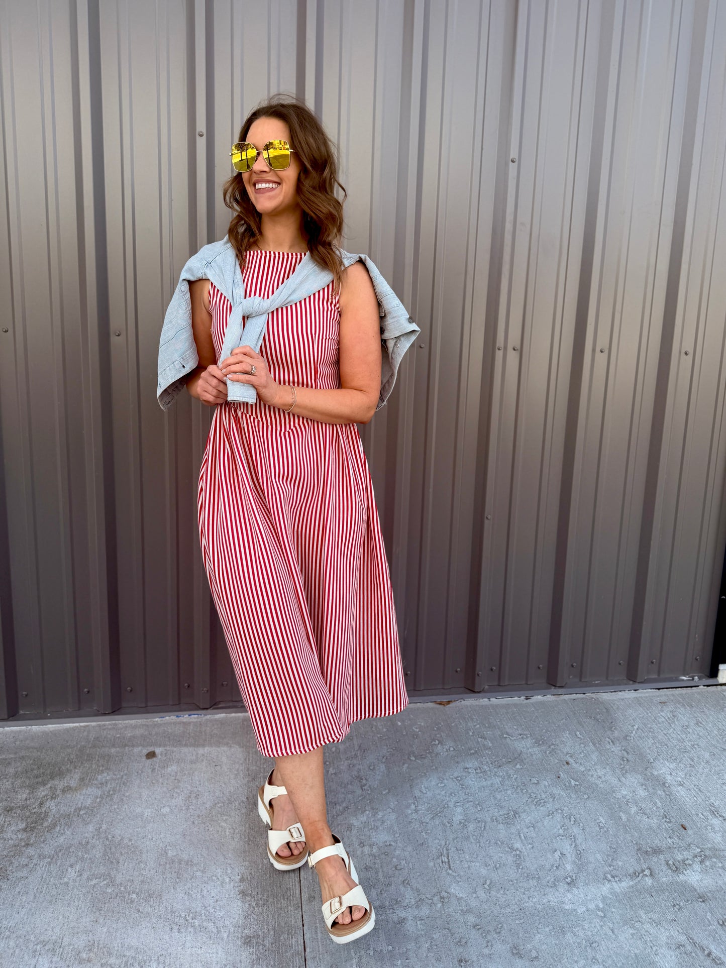 Coastal Classic Stripe Maxi Dress - Red