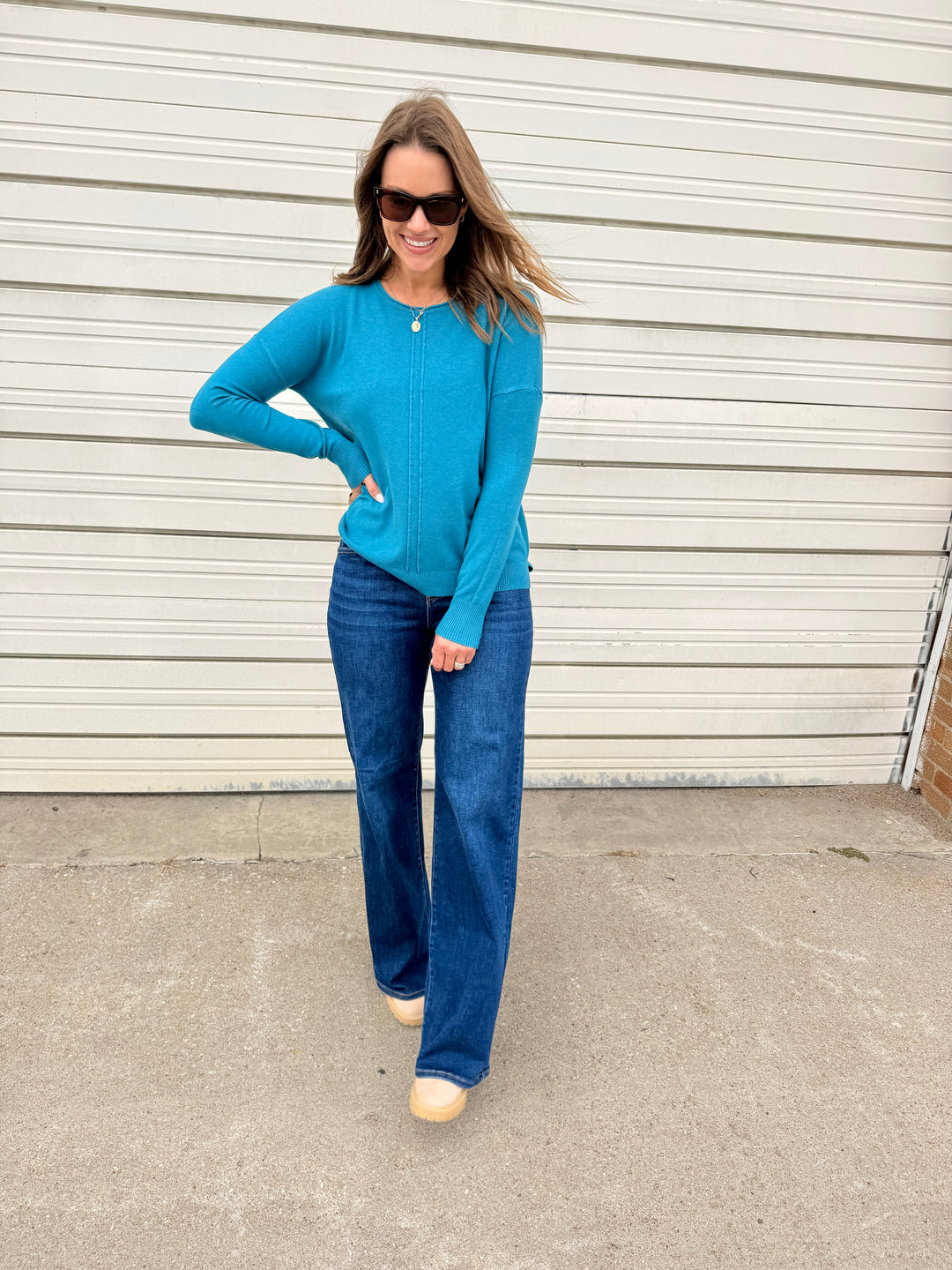 The Double Seam Everyday Sweater - Teal