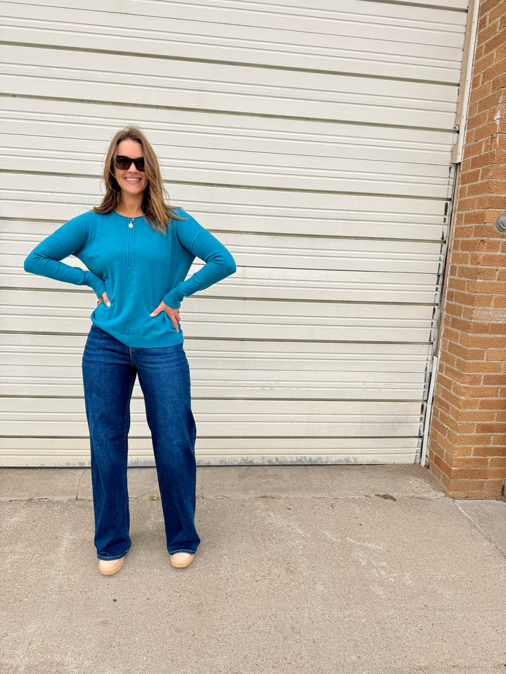 The Double Seam Everyday Sweater - Teal