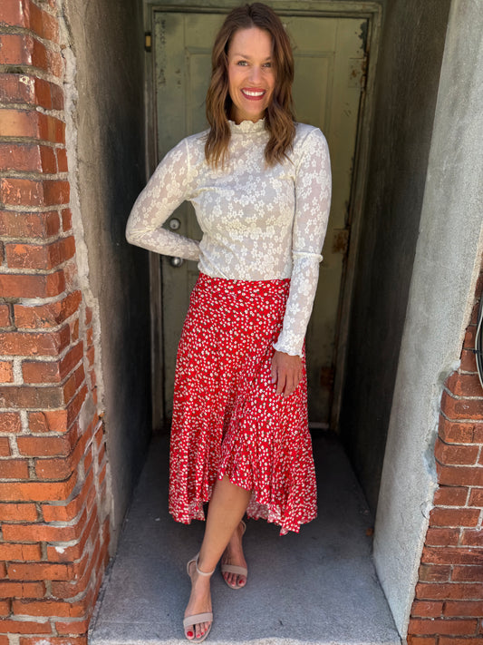 Ivory Bloom Lace Mock Neck Top