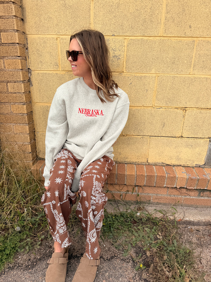 Embroidered Huskers Comfy Sweater