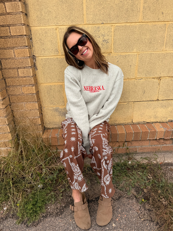 Embroidered Huskers Comfy Sweater