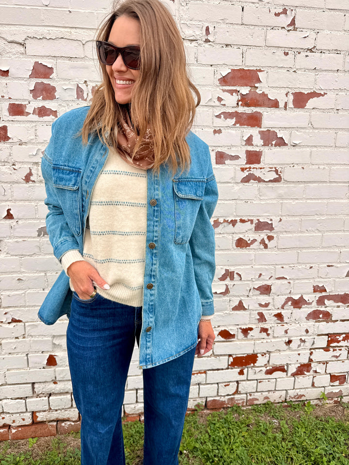 Haven Sweater - Oatmeal/Blue