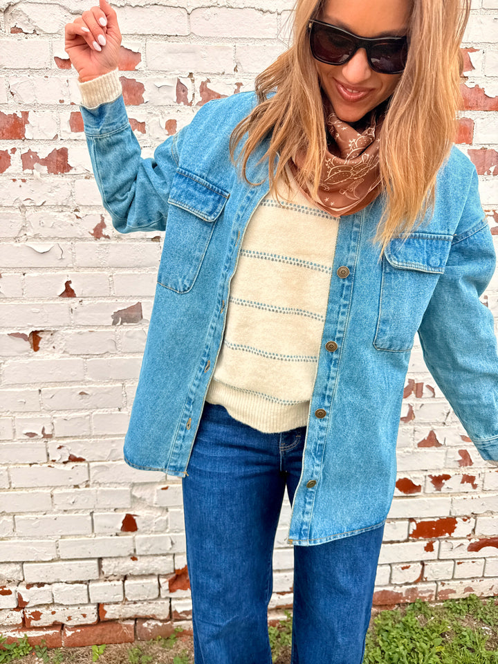 Haven Sweater - Oatmeal/Blue