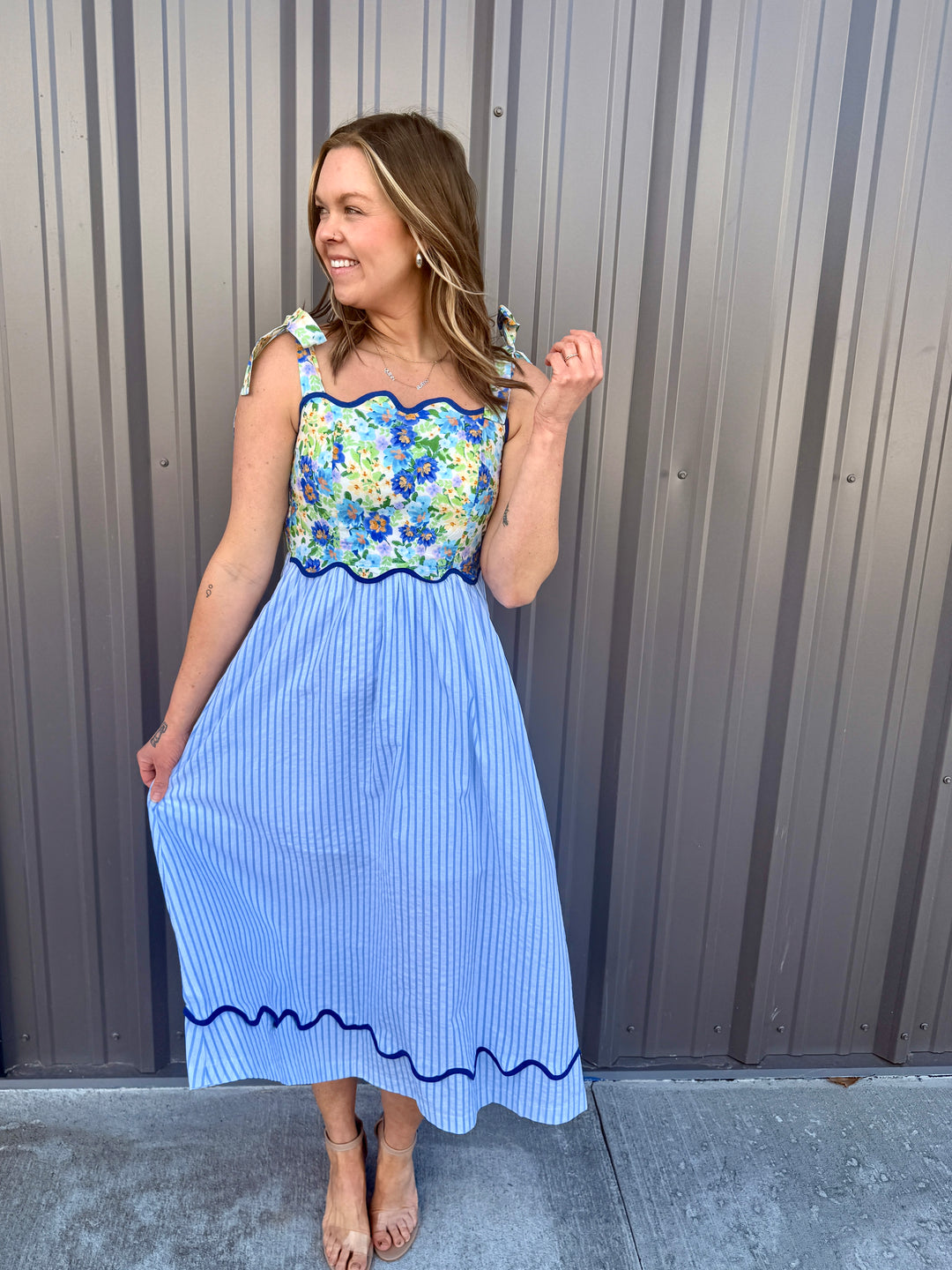 The Elena Scalloped Midi Dress