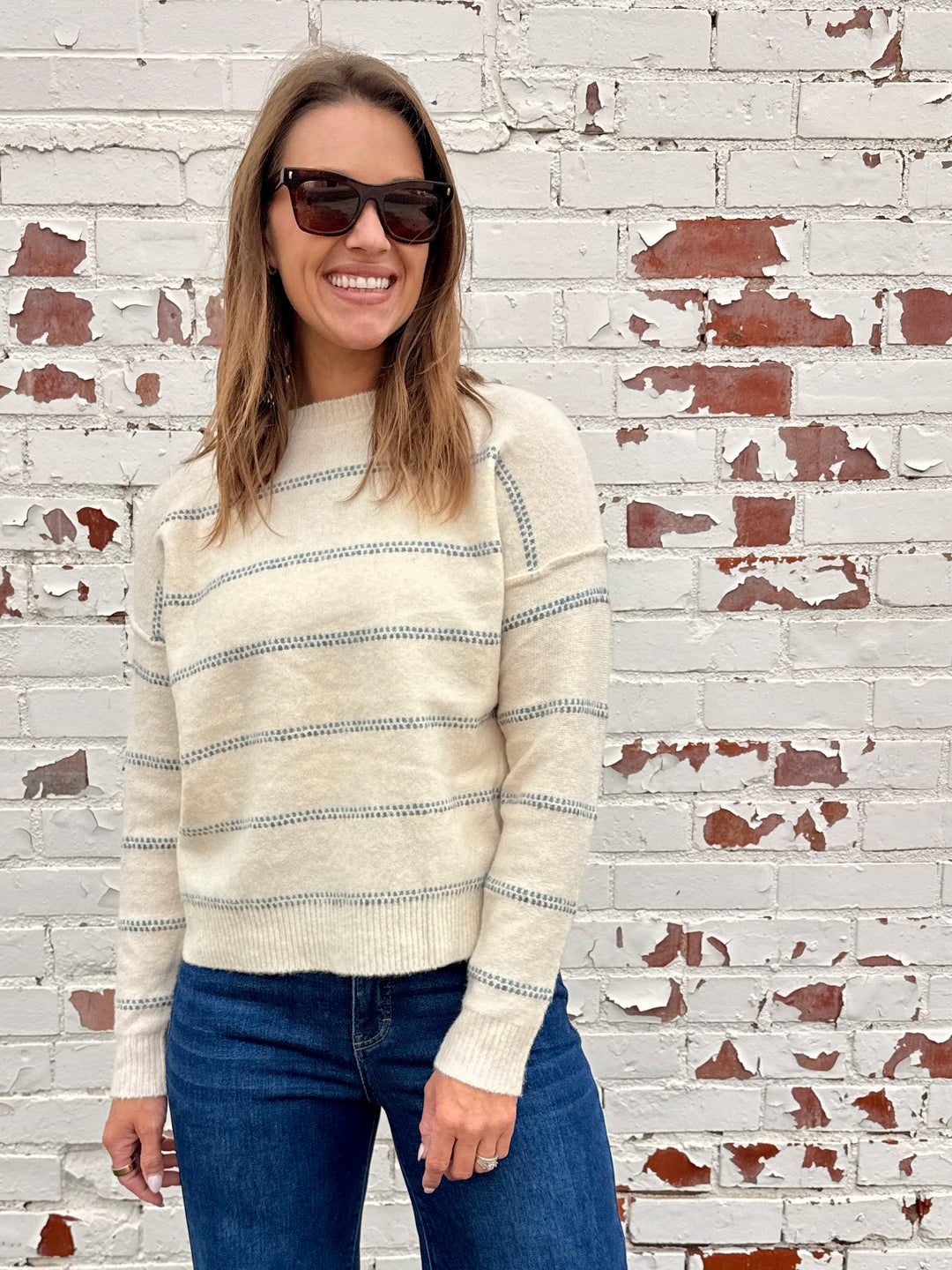 Haven Sweater - Oatmeal/Blue
