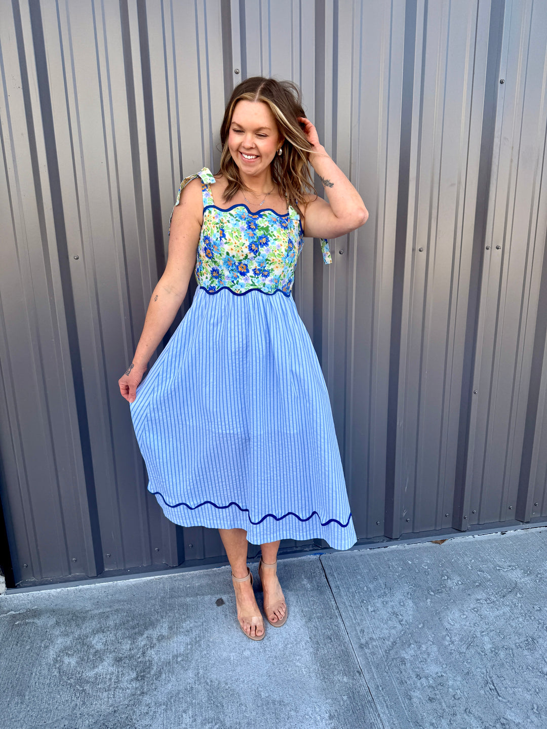 scalloped midi dress Scalloped Block Print Midi Dress | Dresses