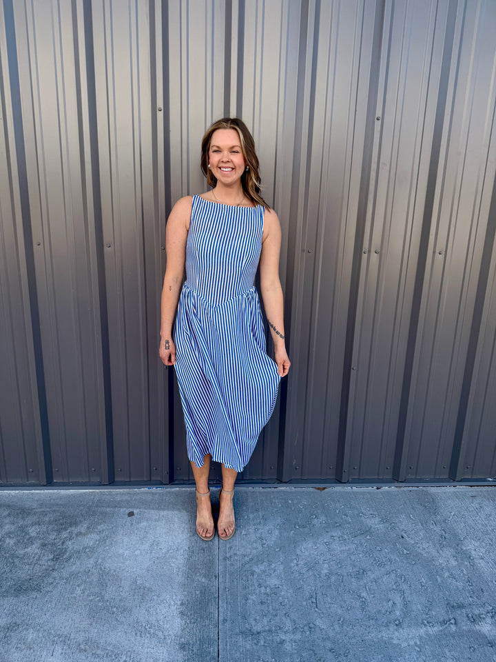 Coastal Classic Stripe Maxi Dress - Blue