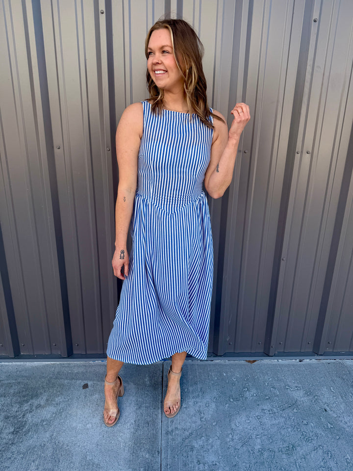 Coastal Classic Stripe Maxi Dress - Blue