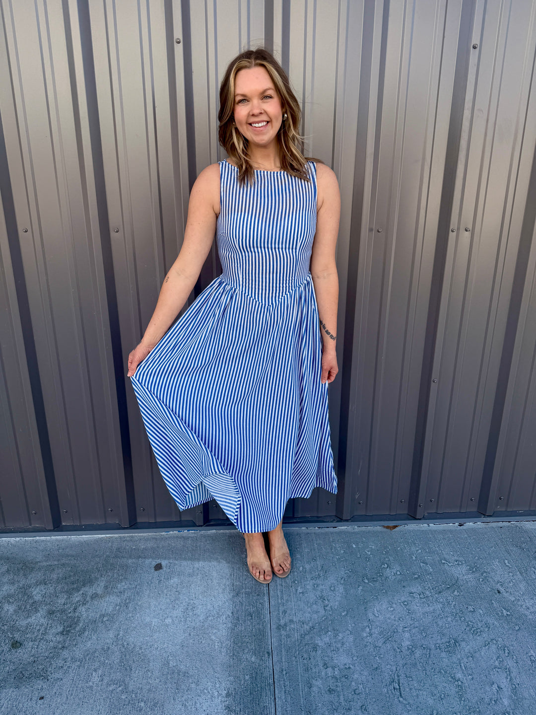 Coastal Classic Stripe Maxi Dress - Blue