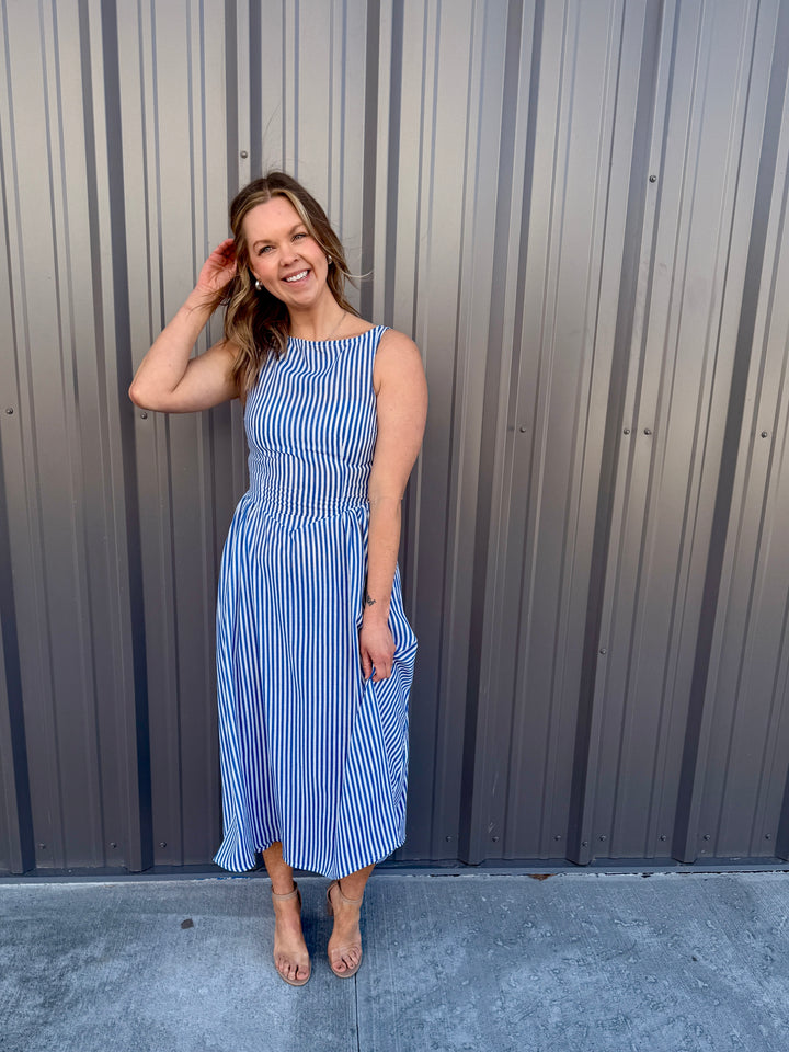 Coastal Classic Stripe Maxi Dress - Blue