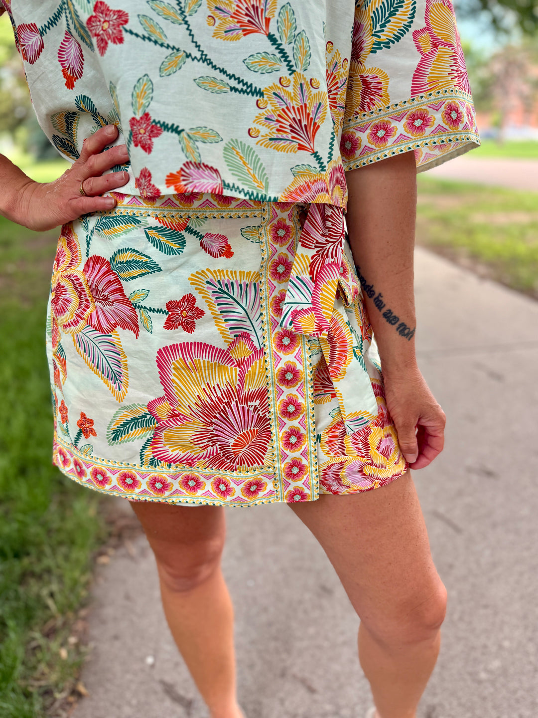 The Chloe Botanical Print Wrap Skort