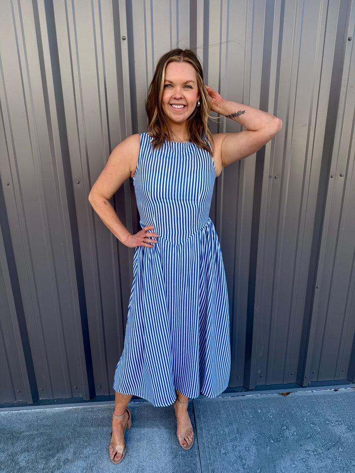 Coastal Classic Stripe Maxi Dress - Blue