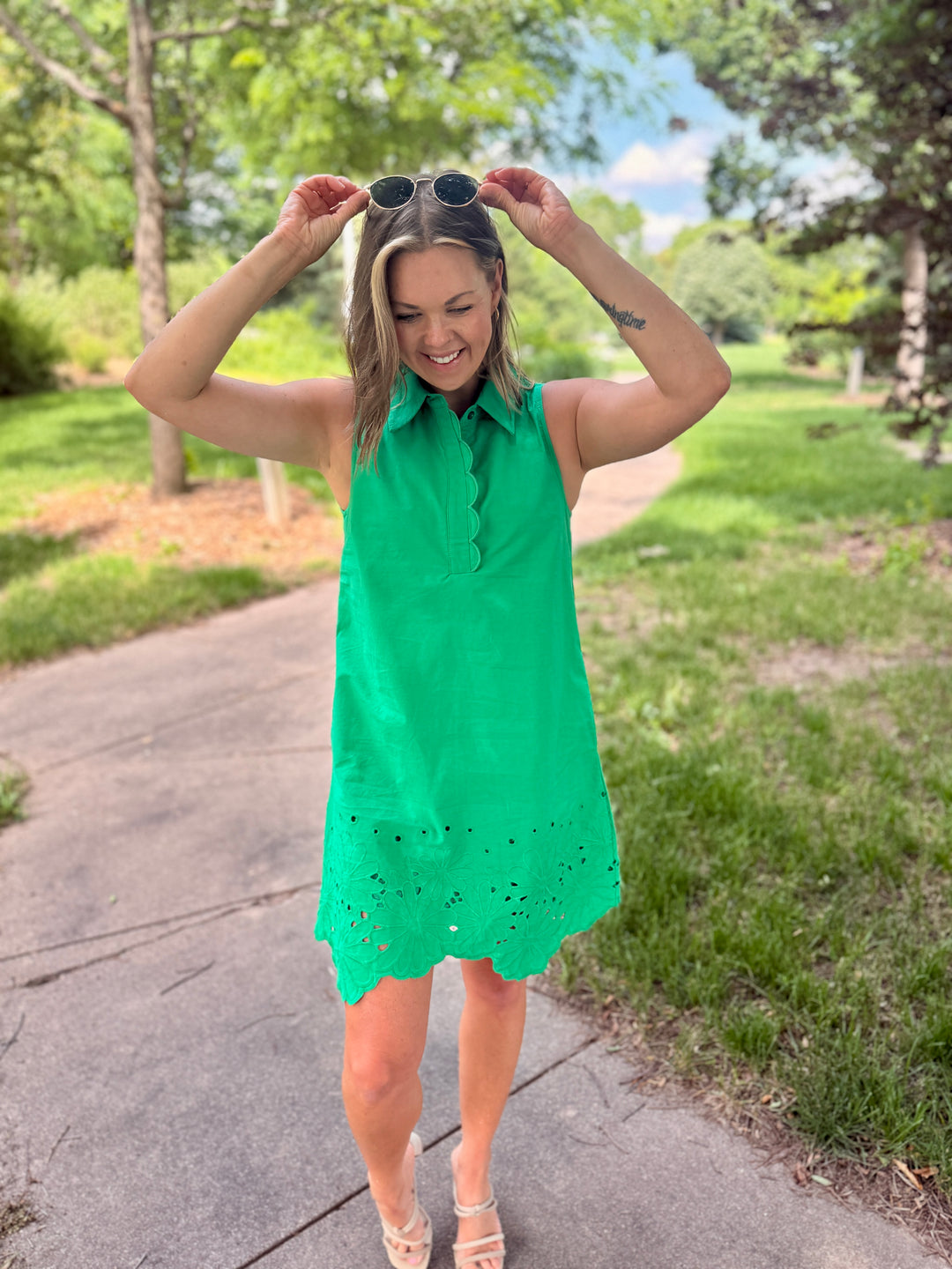 The Maisie Scallop &amp; Eyelet Mini Dress