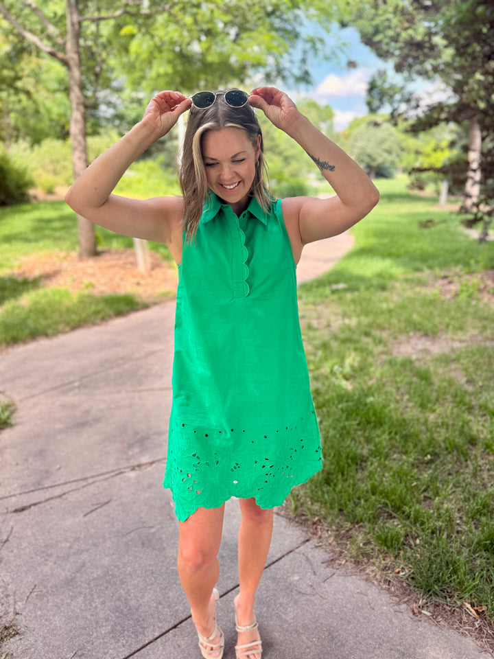 The Maisie Scallop &amp; Eyelet Mini Dress