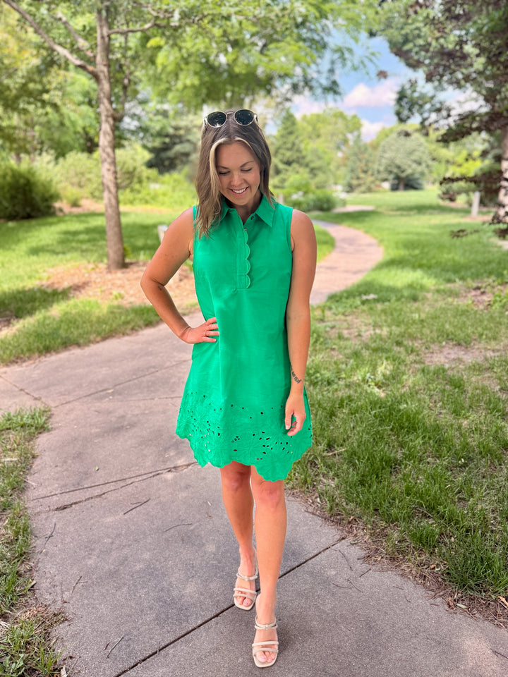 The Maisie Scallop &amp; Eyelet Mini Dress