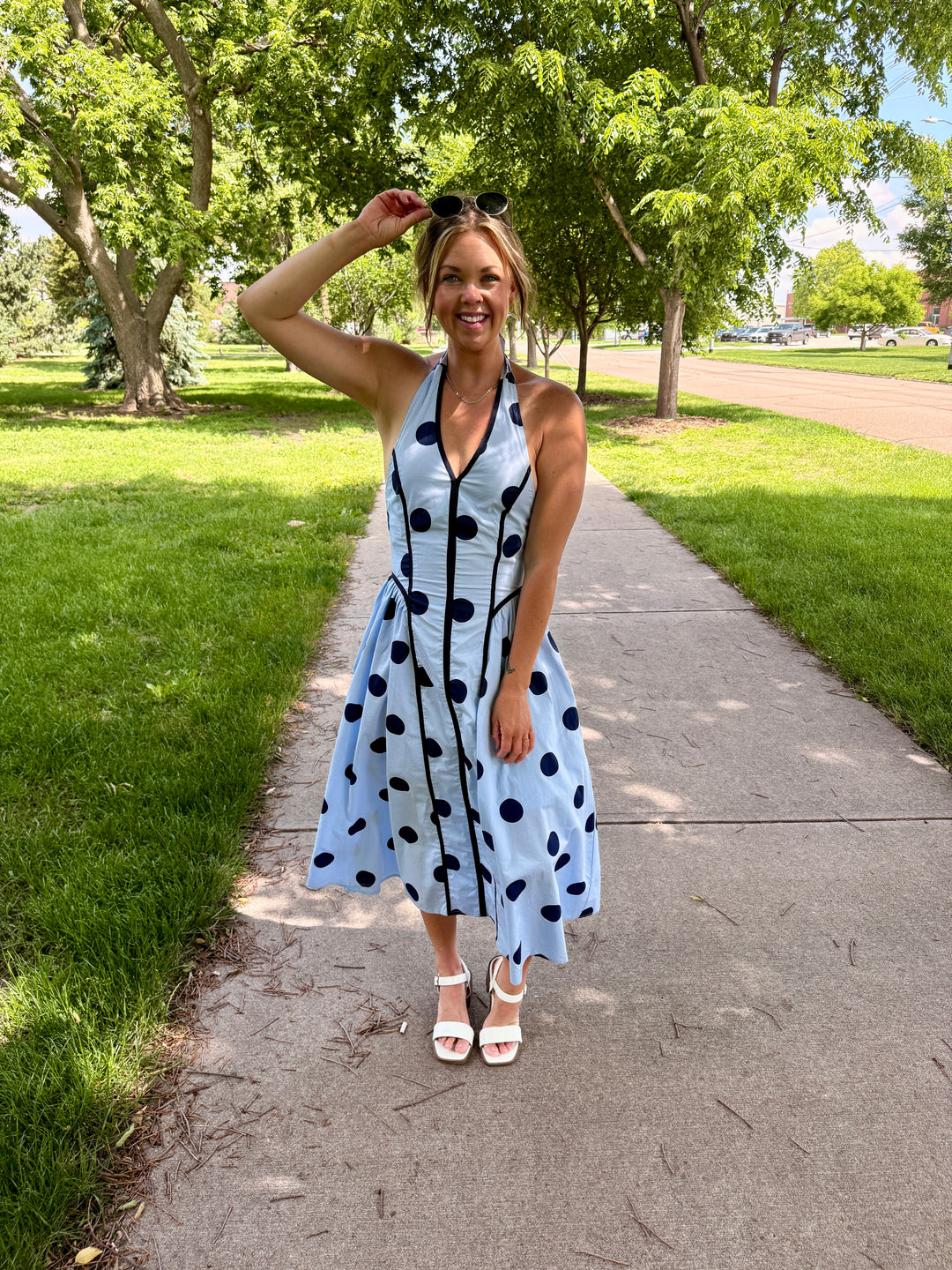 The Lila Polka Dot Halter Midi Dress
