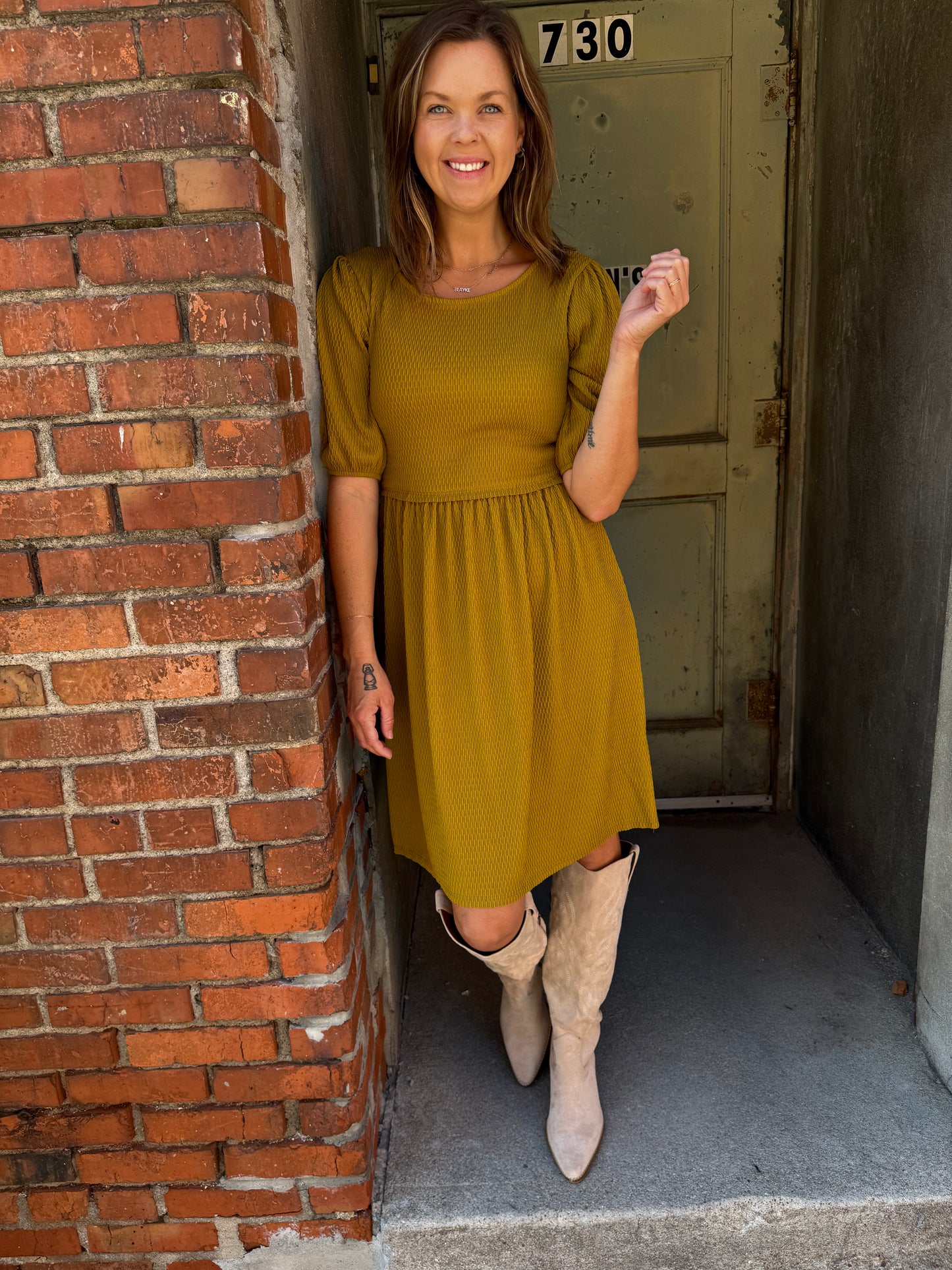 Golden Grove Midi Dress