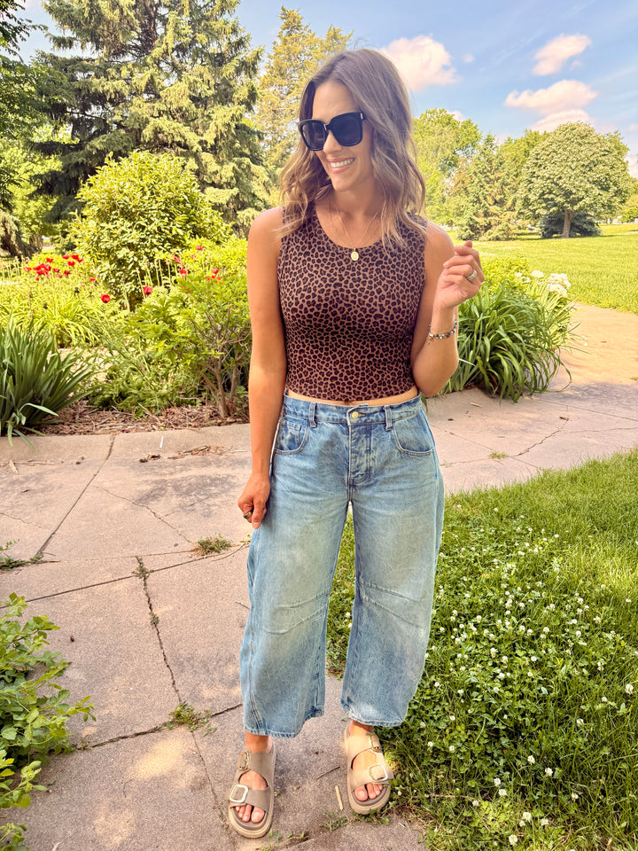 Lila Leopard Print Cropped Knit Top