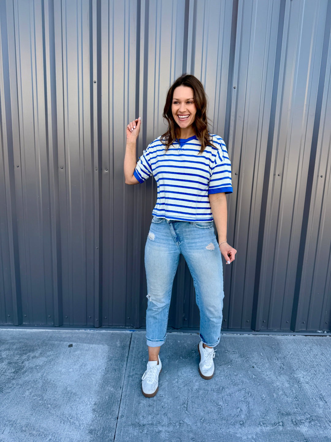 Love Stripes Knit Tee -Blue/White