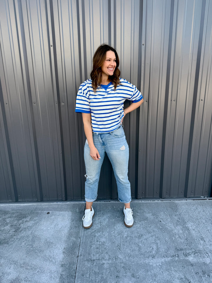 Love Stripes Knit Tee -Blue/White