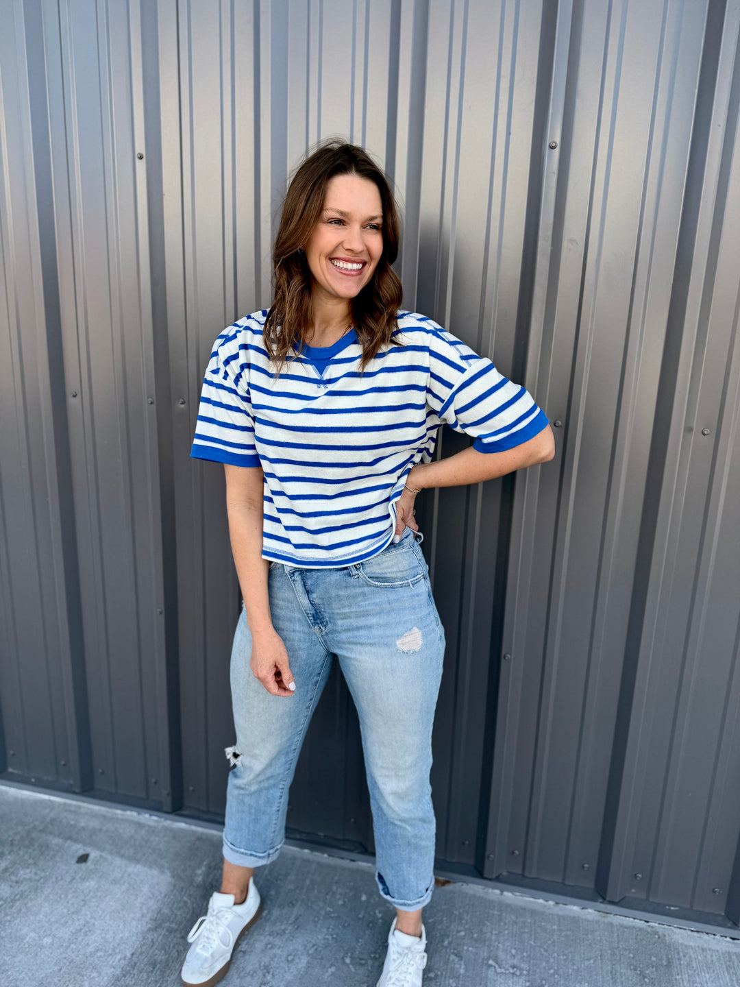 Love Stripes Knit Tee -Blue/White
