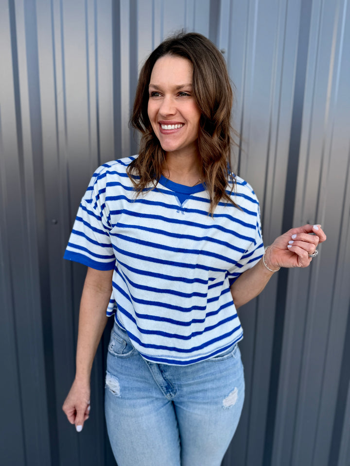 Love Stripes Knit Tee -Blue/White