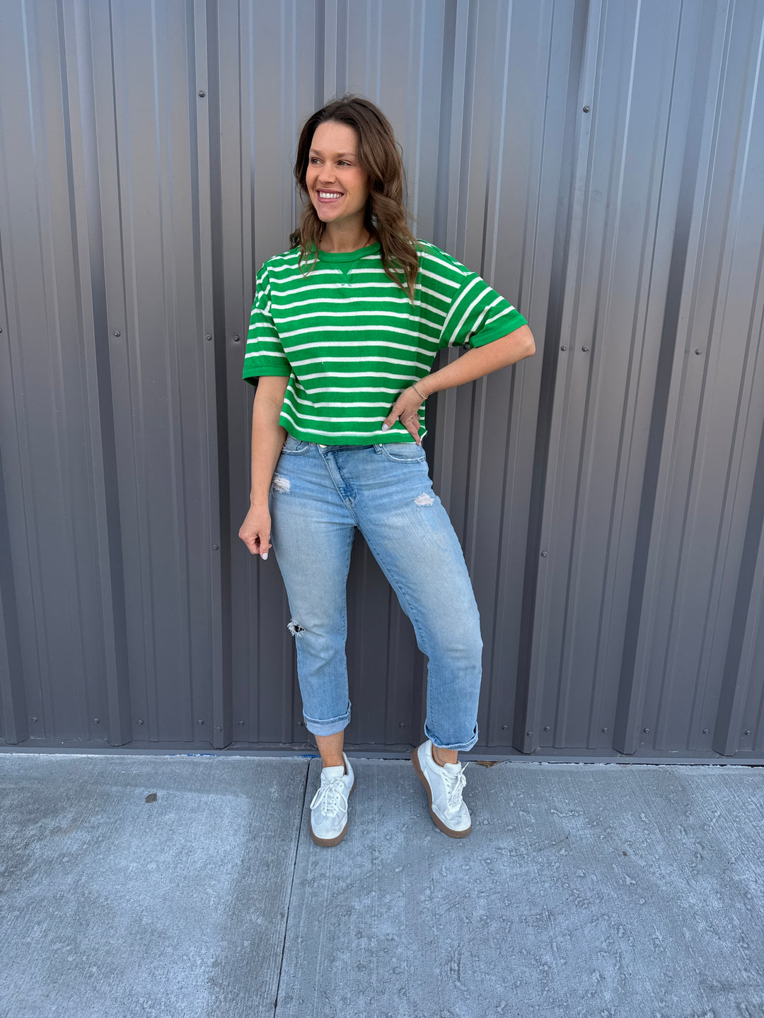 Love Stripes Knit Tee -Green/Oatmeal