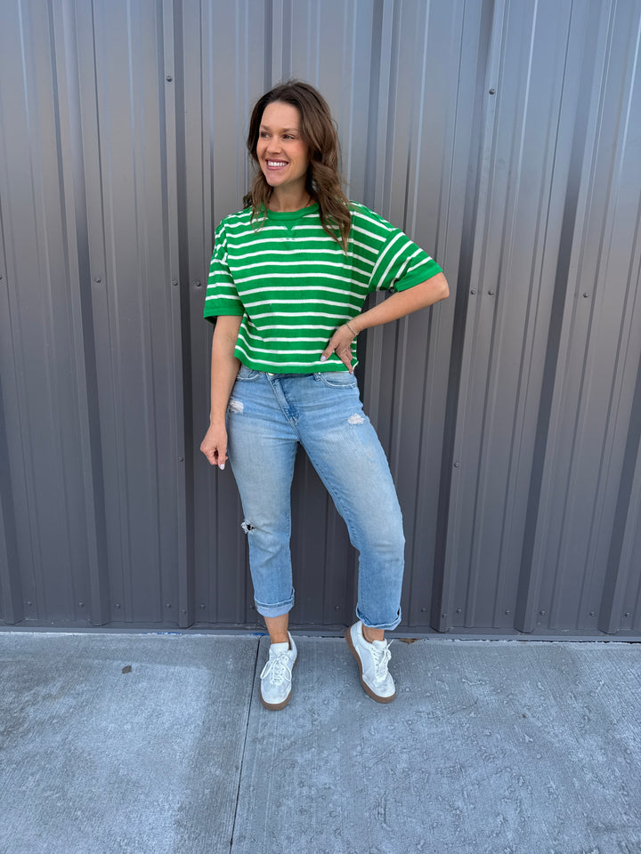 Love Stripes Knit Tee -Green/Oatmeal