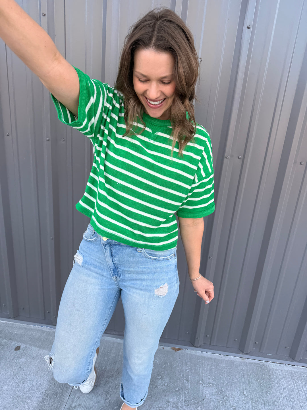 Love Stripes Knit Tee -Green/Oatmeal