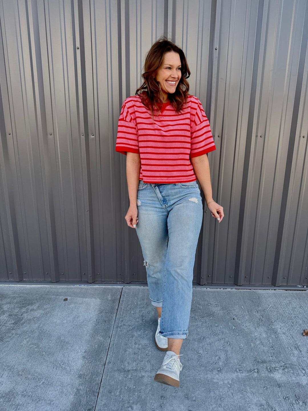 Love Stripes Knit Tee -Pink/Red