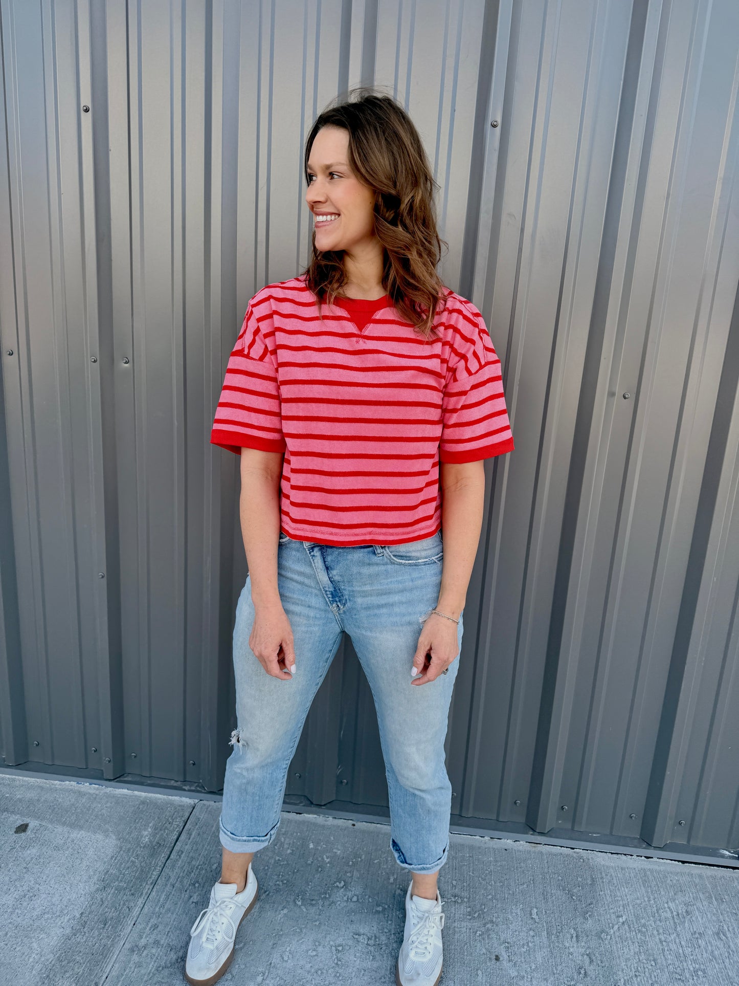 Love Stripes Knit Tee -Pink/Red