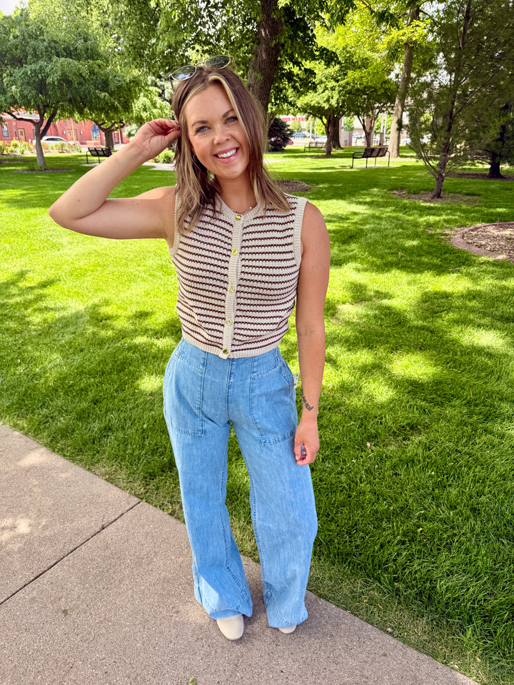 Picnic Stripe Knit Cardigan Vest