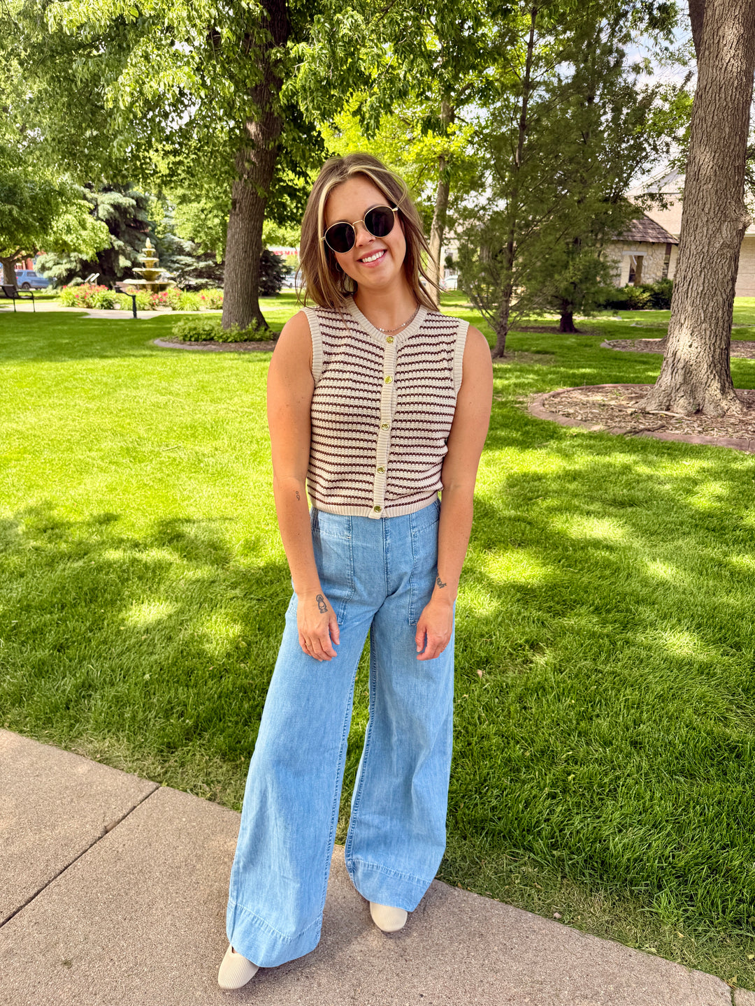 Picnic Stripe Knit Cardigan Vest