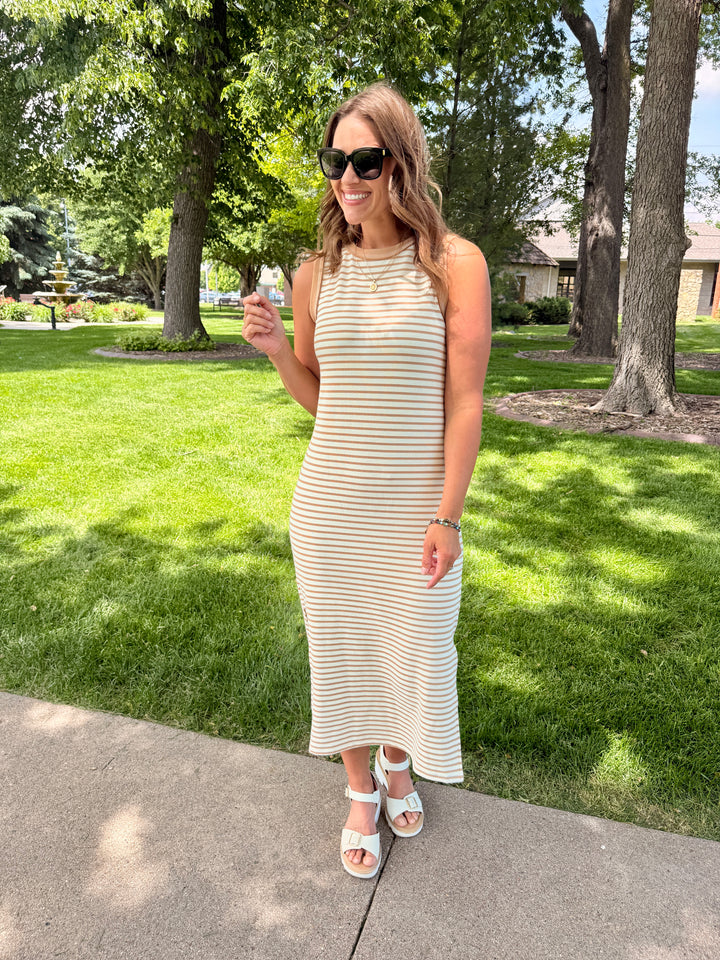 The Nora Striped Sleeveless Knit Midi Dress