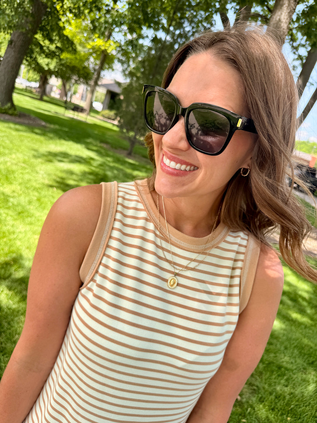 The Nora Striped Sleeveless Knit Midi Dress
