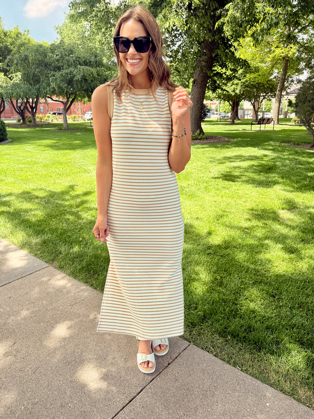 The Nora Striped Sleeveless Knit Midi Dress