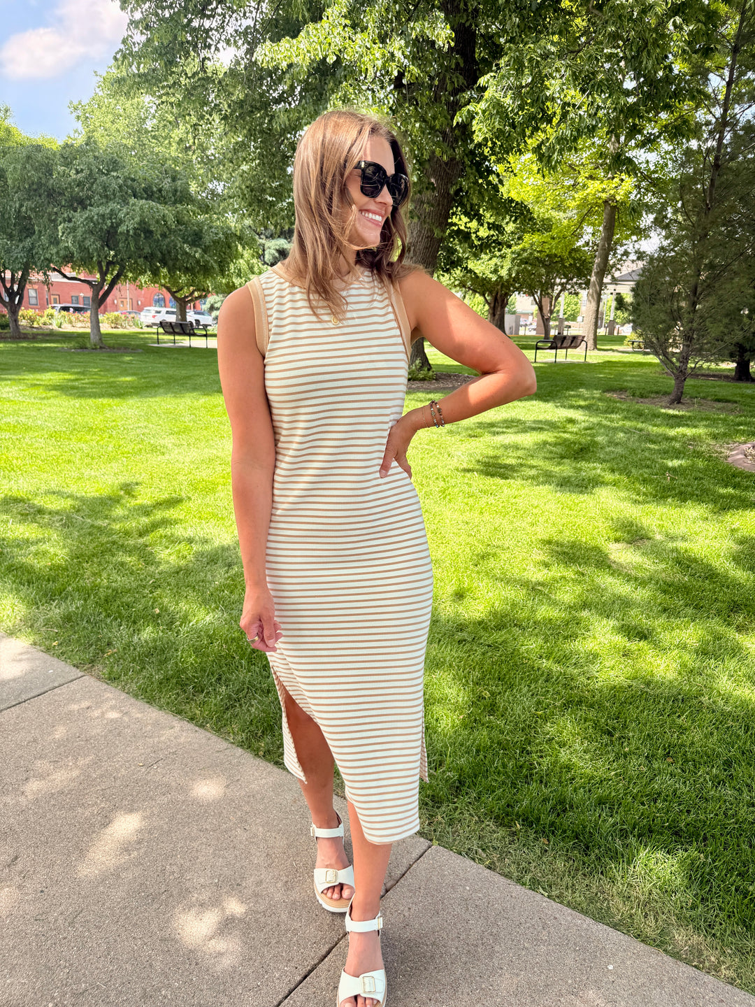 The Nora Striped Sleeveless Knit Midi Dress