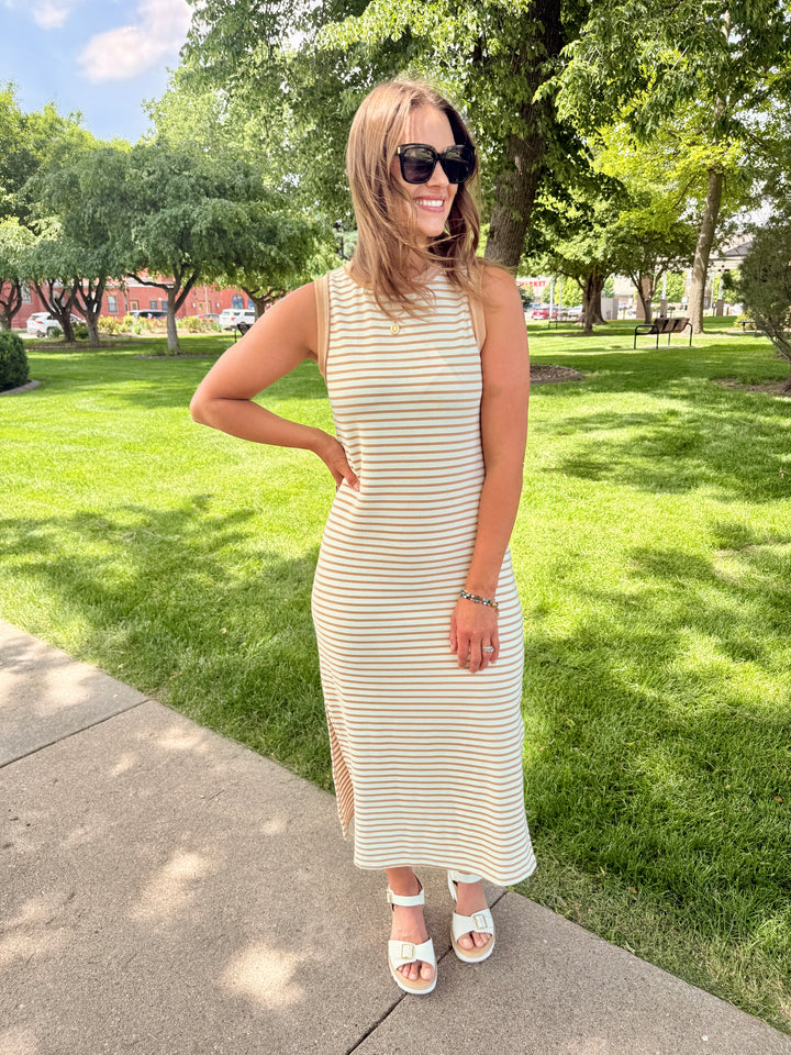 The Nora Striped Sleeveless Knit Midi Dress