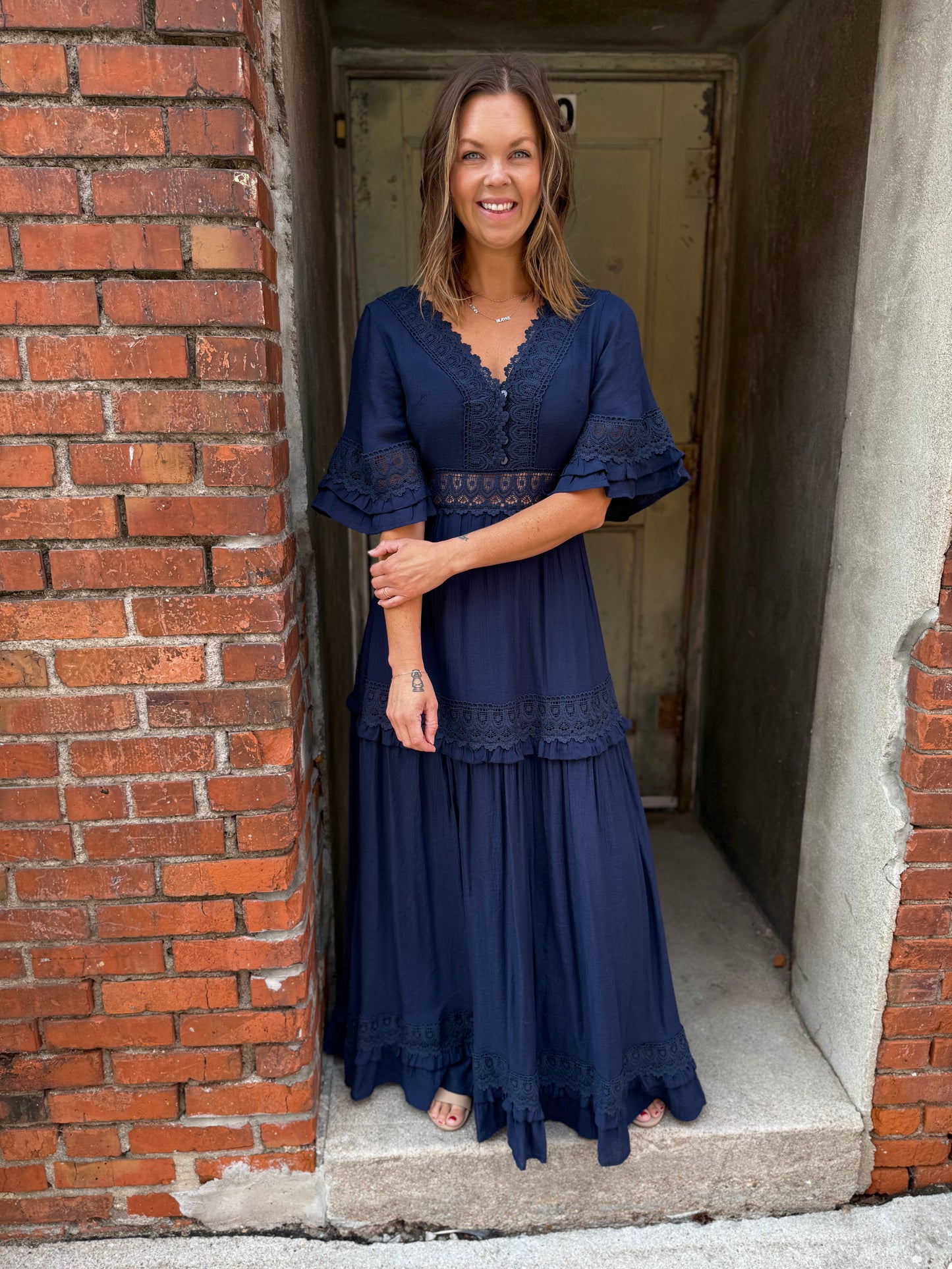 Romance Lace-Trim V-Neck Maxi Dress